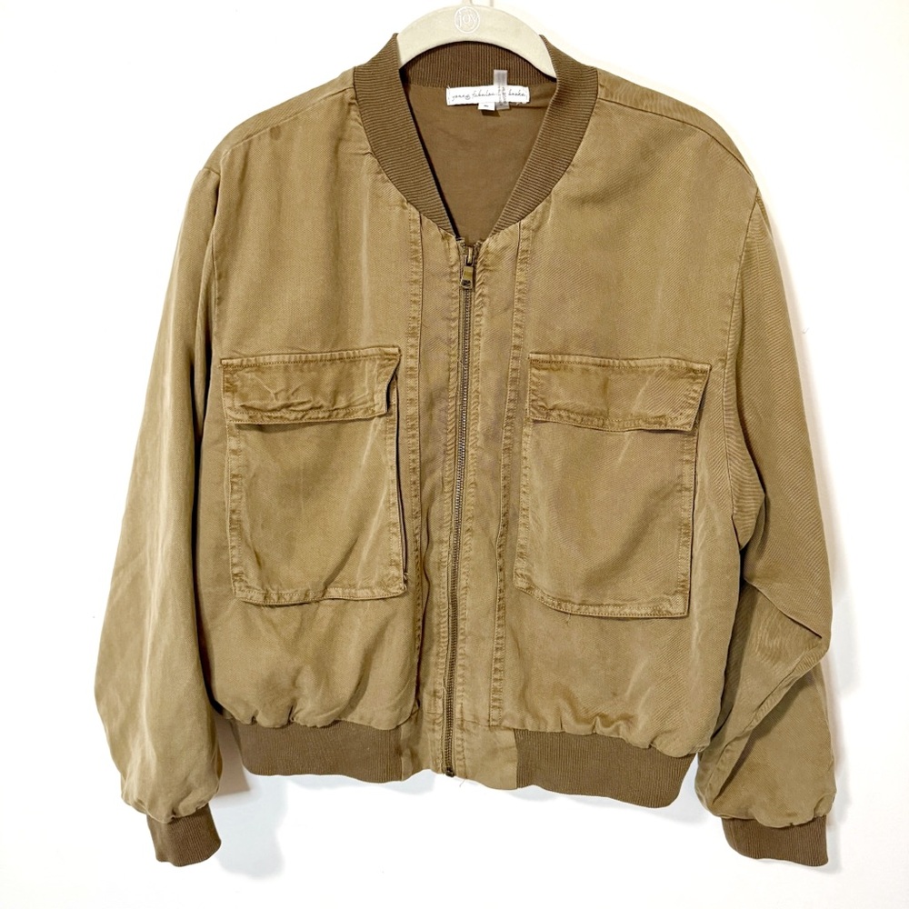 Young Fabulous & Broke Brown Khaki Tencel Bomber Jacket Size Small